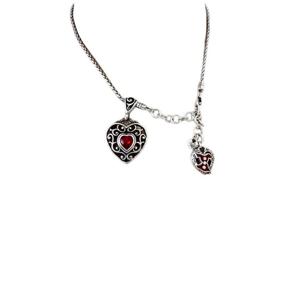BRIGHTON True Heart RED Crystal Heart Necklace Silver Plated “Love You” - Picture 3 of 4